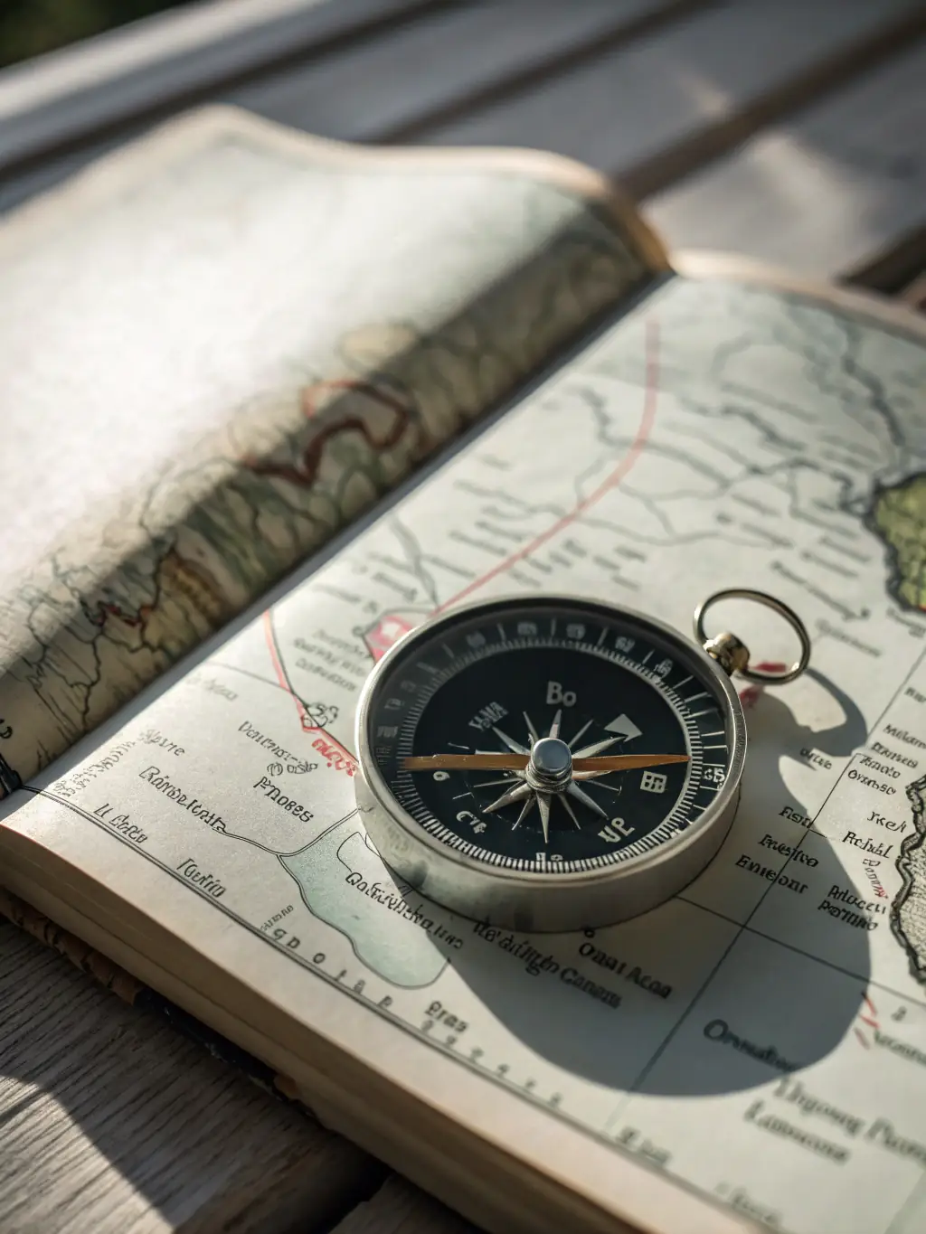 A focused image of a compass pointing towards 'Clarity', symbolizing Brand Articulate's brand clarity and strategy services. The background is a blurred cityscape, representing the complex business environment.